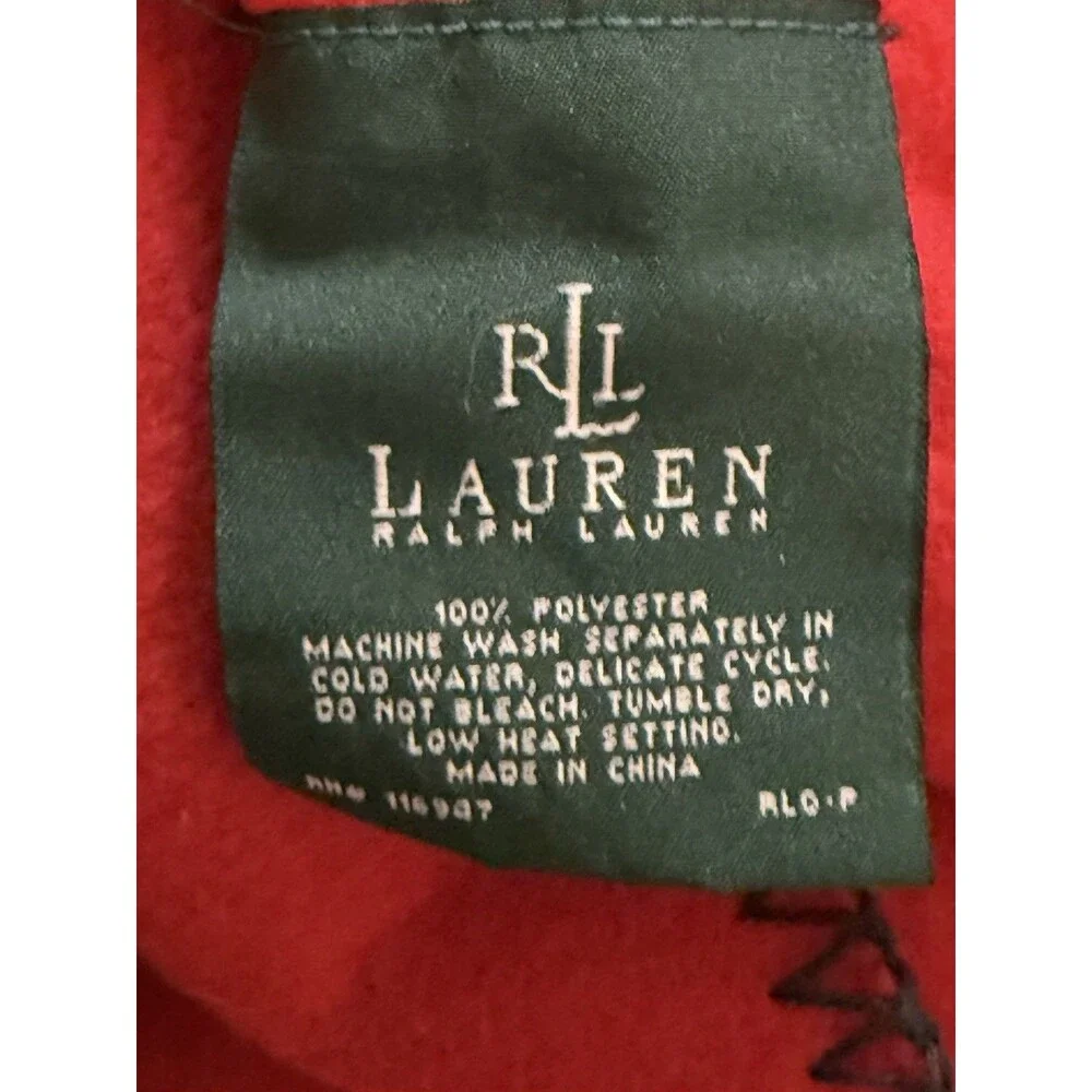 Lauren Ralph Lauren red fleece throw blanket embroidered Polo Bear 52